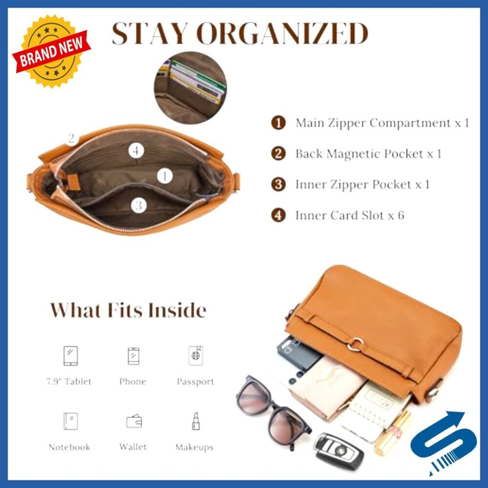 Leather Crossbody Bag Small Trendy Minimal Chic Adjustable Strap Multi - Picture 4 of 7